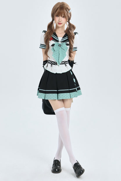 Cyber Dream Bat Polka Dot Sailor Top and Skirt Set-Up