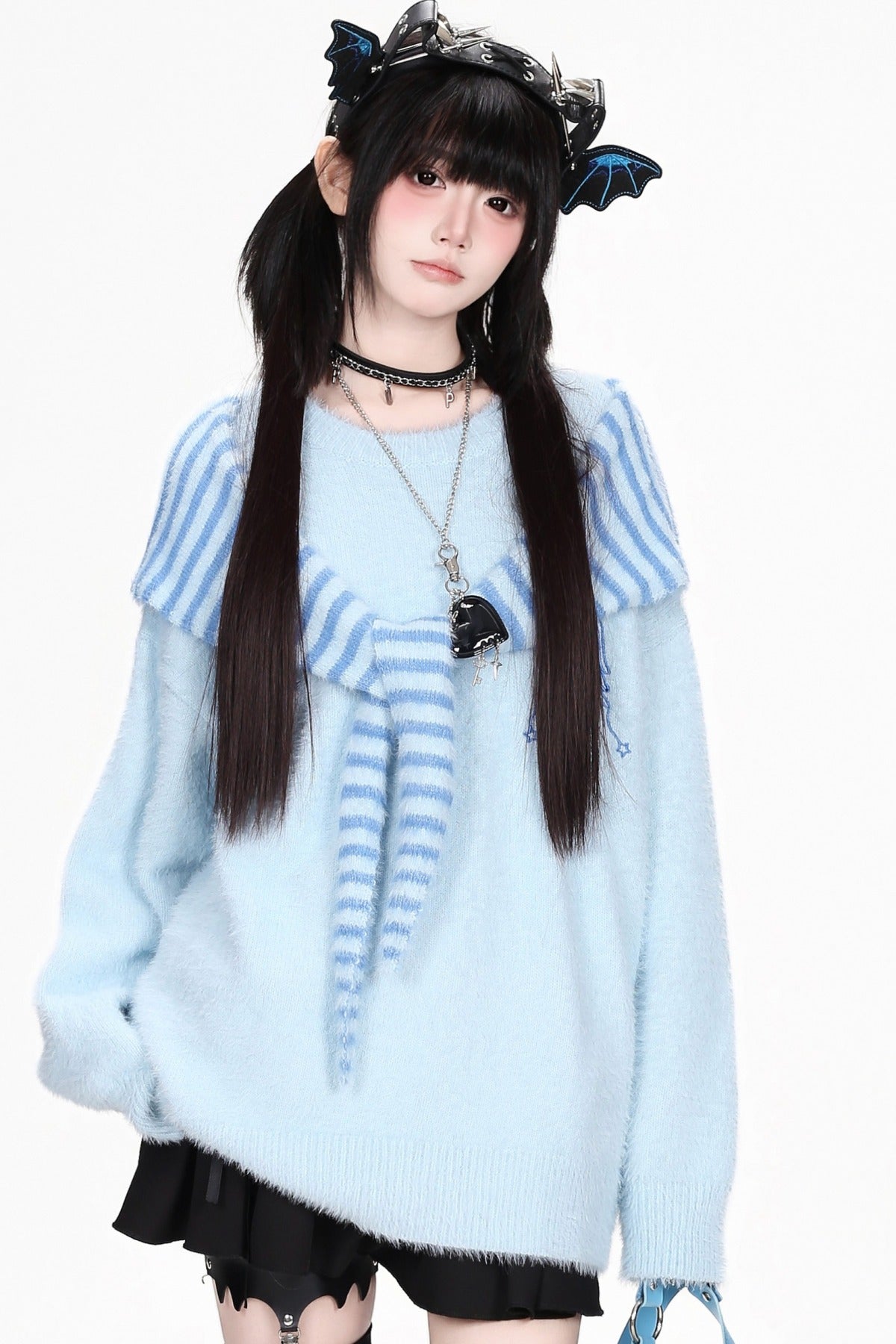 Striped Angel Wing Pullover Sweater