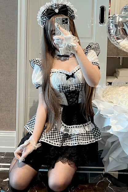 千鳥リボンドールメイドロリータドレス