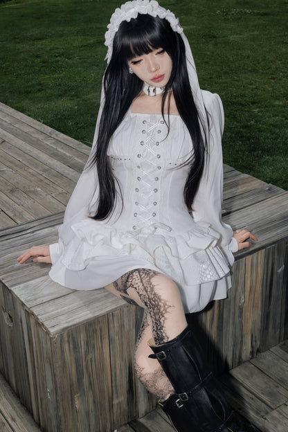White Gothic Patchwork Corset Dress