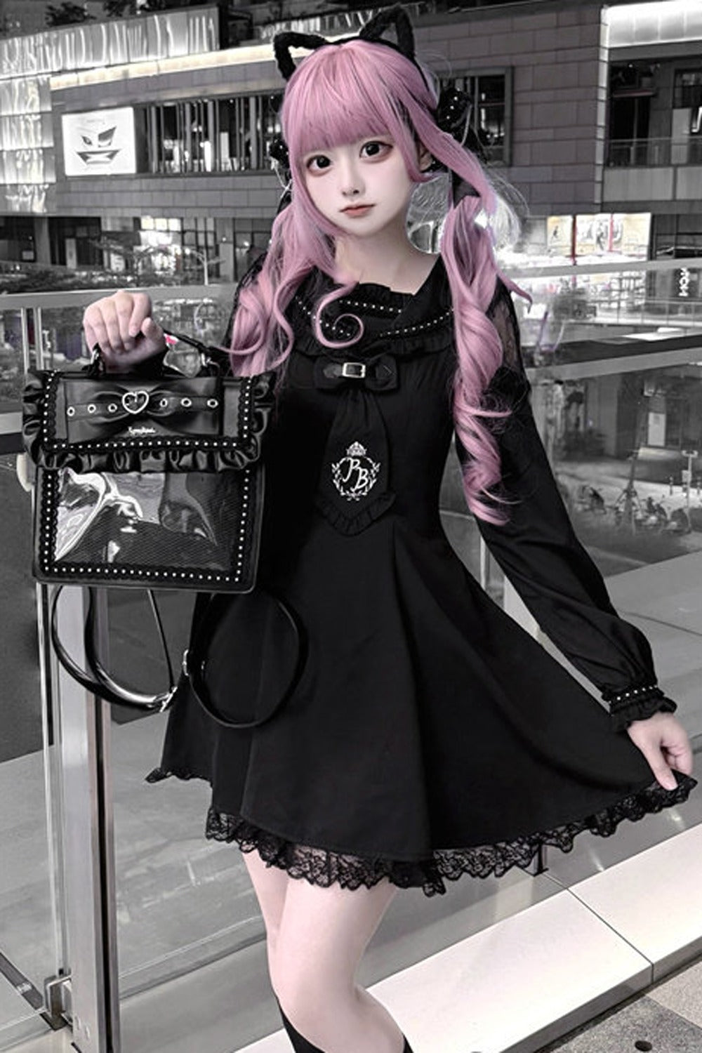 Black Lace Princess Dress+ Bag