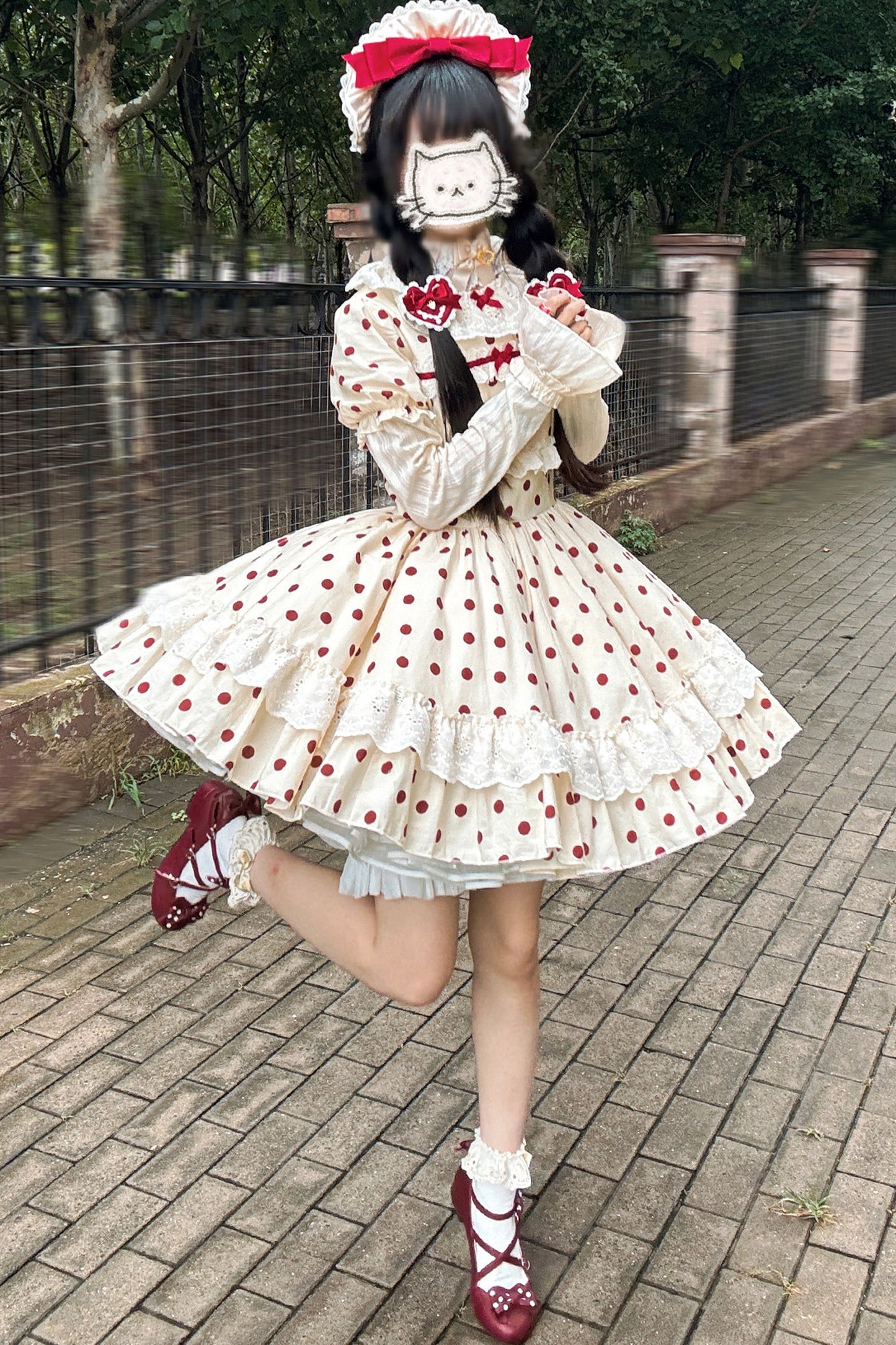 Cotton Polka Dot Print OP Dress Set-Up