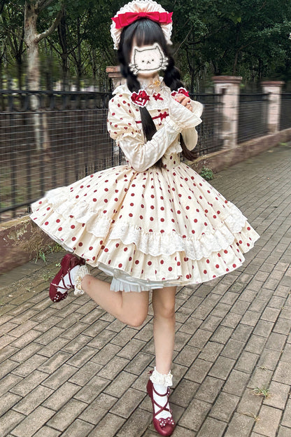 Cotton Polka Dot Print OP Dress Set-Up