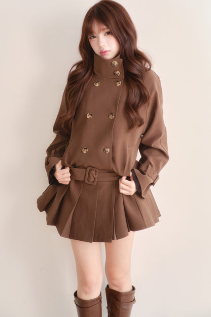 Giacca trench con cintura e orlo plissettato