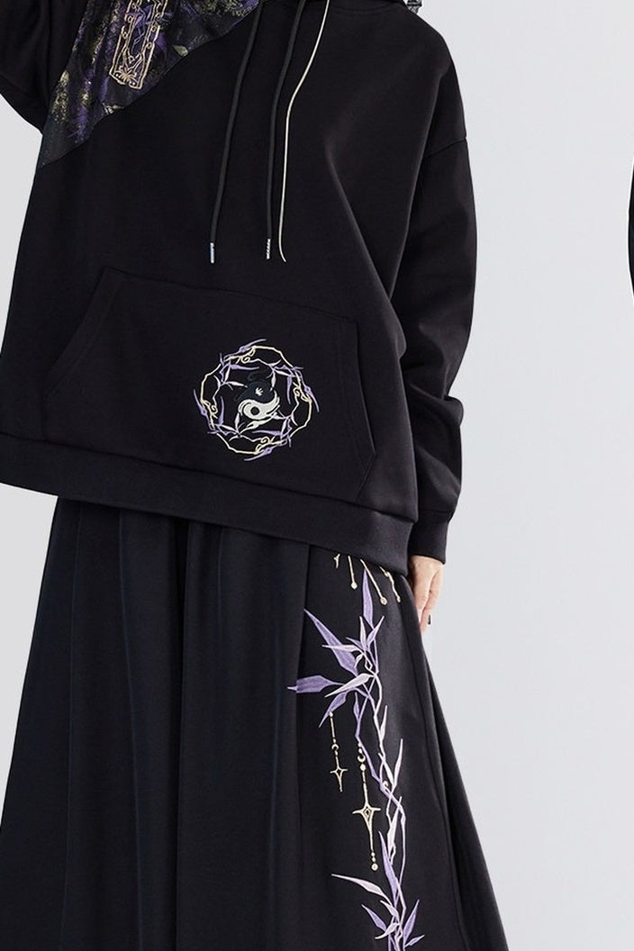 Embroidered Fleece Hoodie and Pants Set-Up