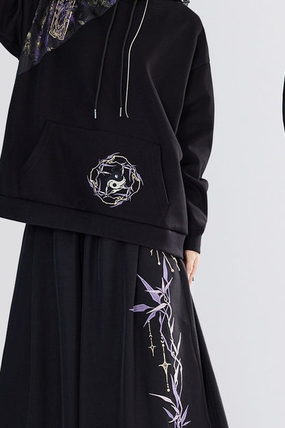 Embroidered Fleece Hoodie and Pants Set-Up