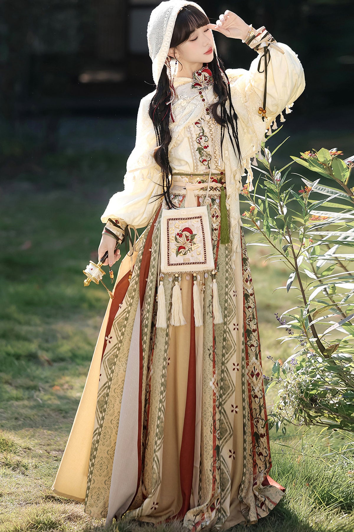 New Chinese Ethnic Top and Skirt Shawl Set-Up