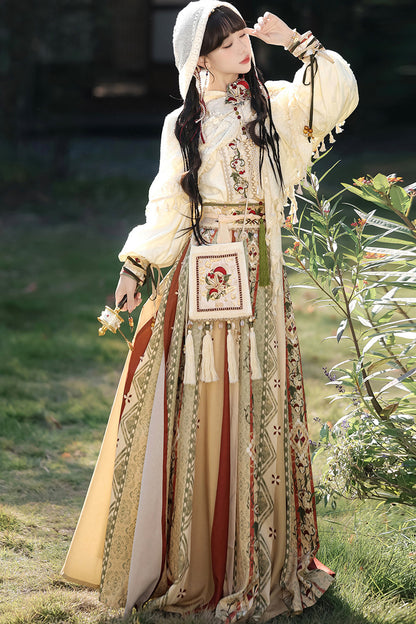 New Chinese Ethnic Top and Skirt Shawl Set-Up