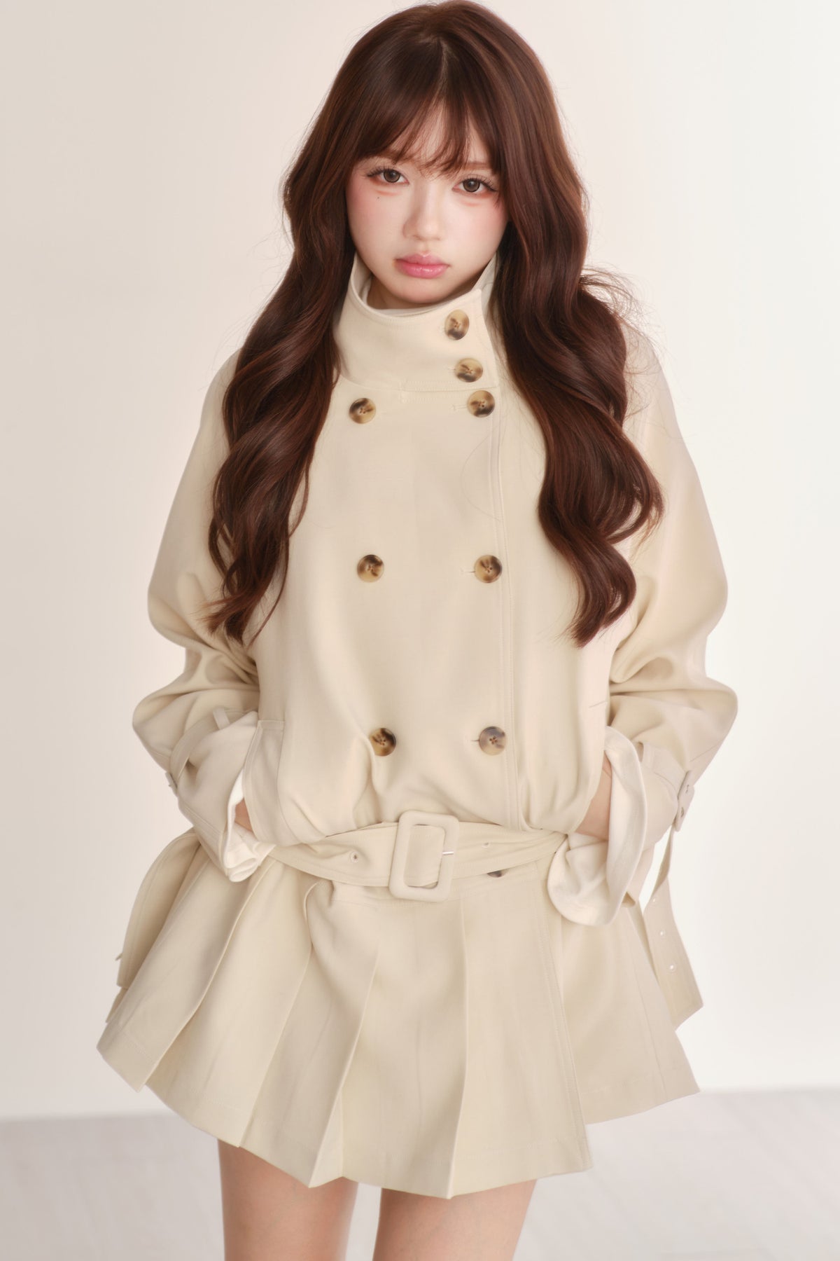 Giacca trench con cintura e orlo plissettato