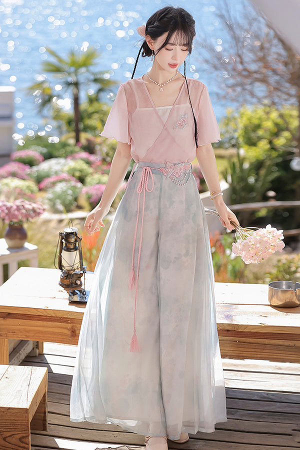 New Chinese Style Hanfu Top and Pants Set