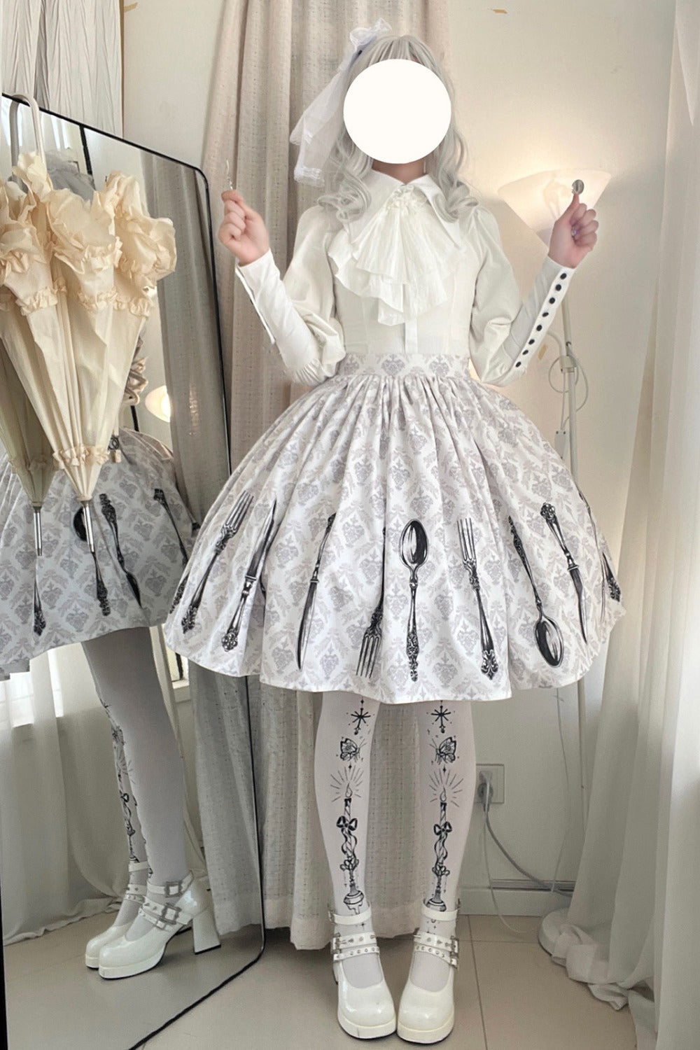 Silver Tableware Print Half-Length Skirt