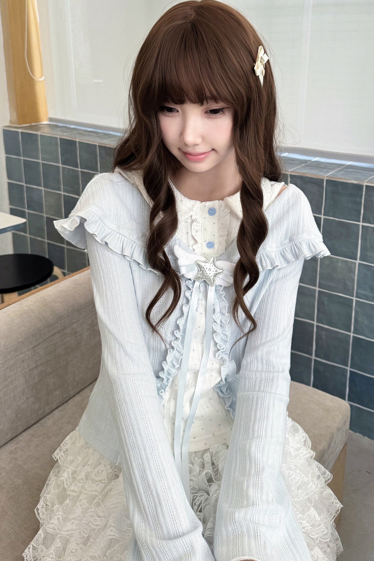 Star Candy Off-Shoulder Knit Top and Skirt Set