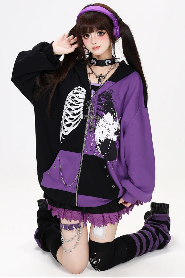 Subculture Punk Color-Blocking Hooded Jacket