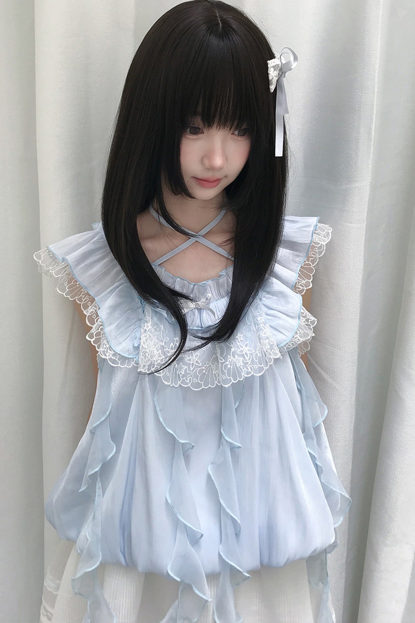 ミルキーブルー姫フリルトップス＋スカート