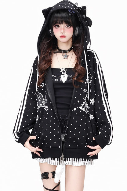 Skull Cat Ear Polka Dot Hooded Jacket