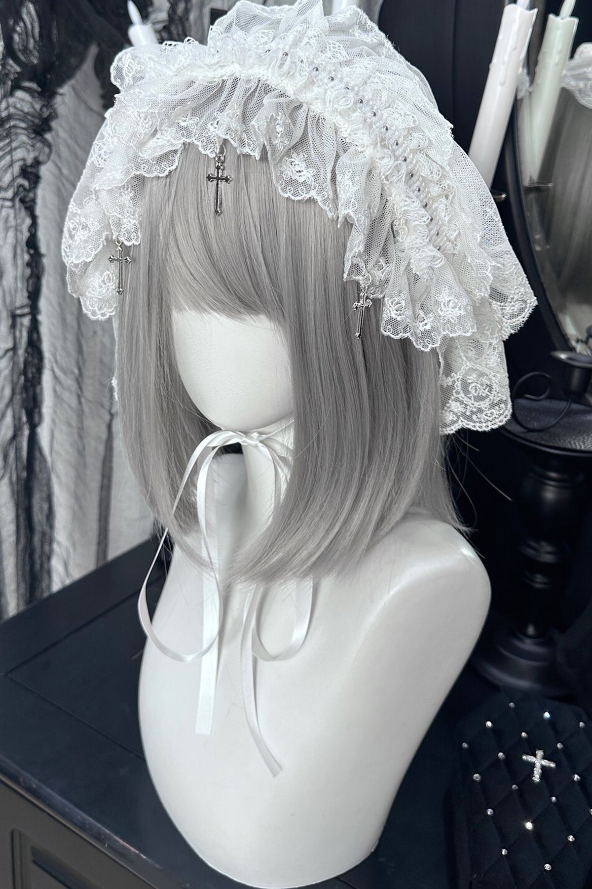 Gothic Lolita Lace Cross Pendant Headband