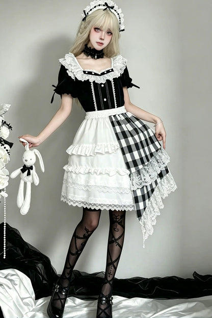 Lace Trim Plaid Skirt + Top + Hair Accessories