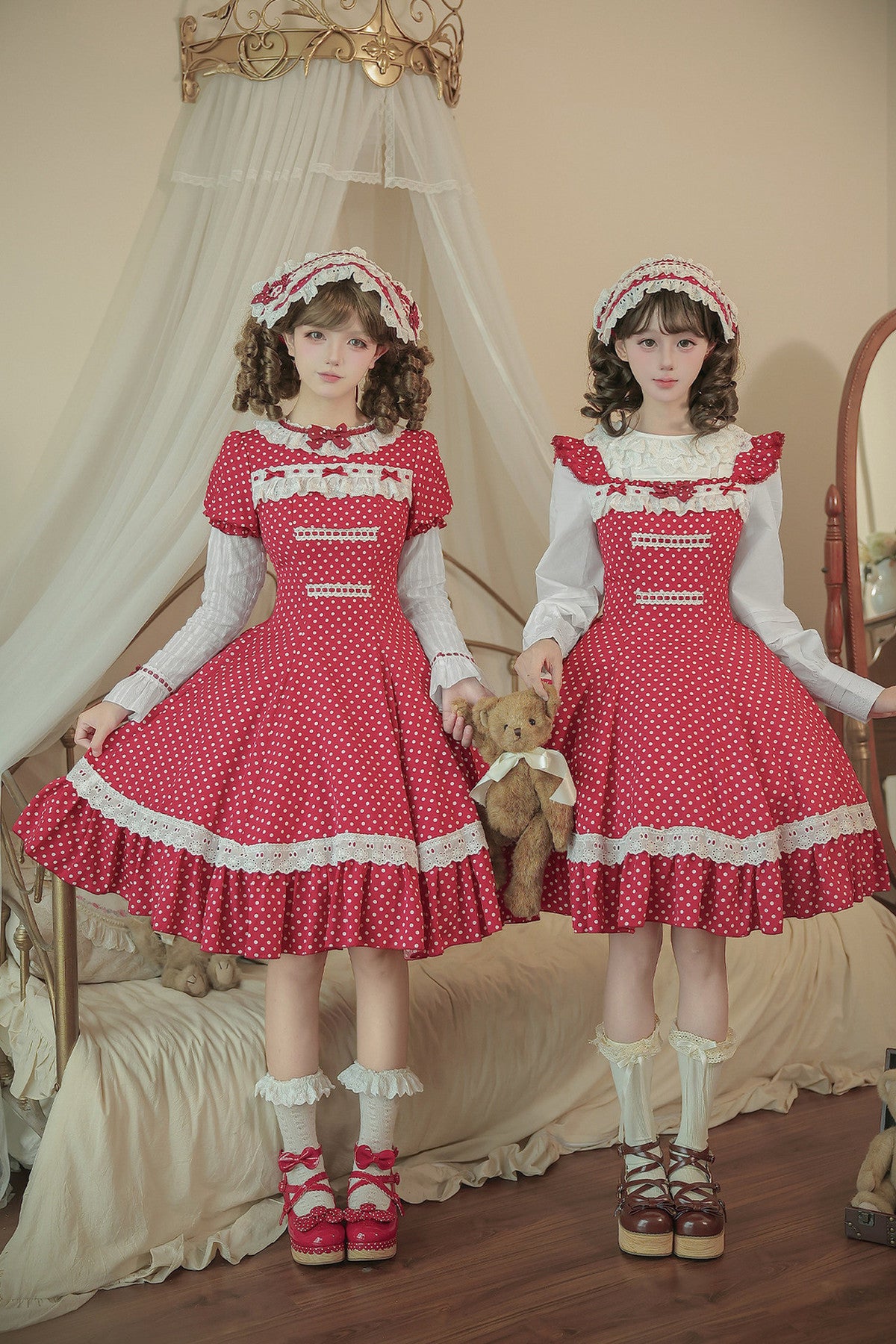 Polka Dot Ruffled Dress With Base Top Set-Up