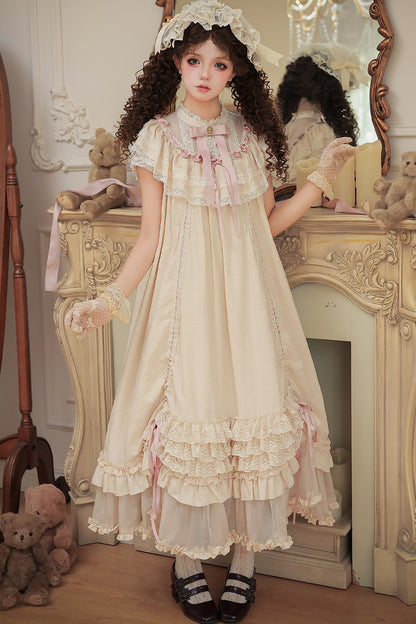 Milchtee-rosa Lolita-Kleid mit Puppen-Rüschen