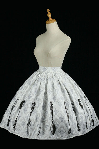 Silver Tableware Print Half-Length Skirt