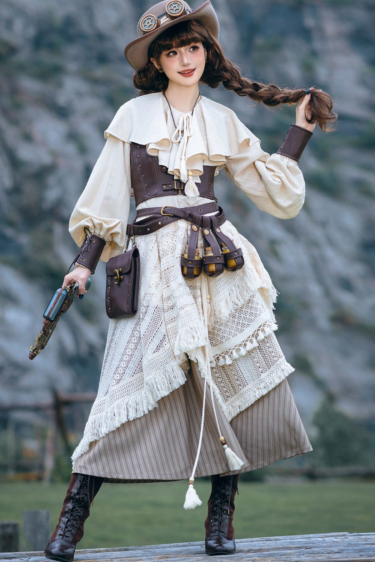 Steampunk Goggles Wide Brim Hat