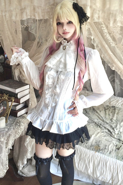 Completo top bianco in pizzo con volant e gonna nera