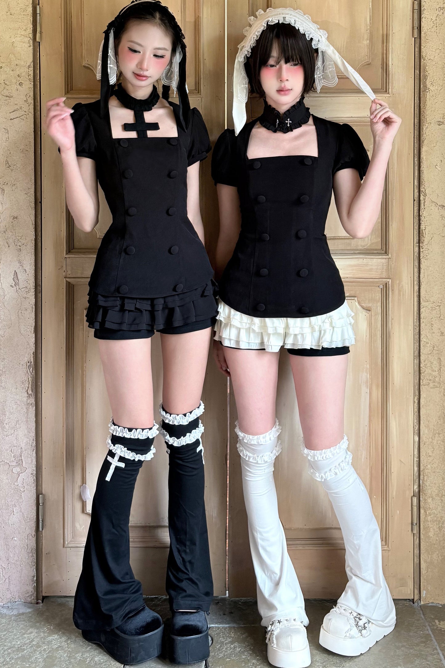Soft Gothic Ruffle Puff-Sleeve Blazer Set-Up