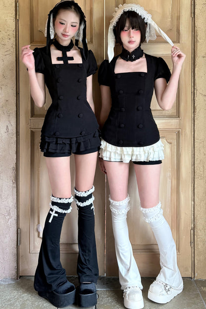 Soft Gothic Ruffle Puff-Sleeve Blazer Set-Up
