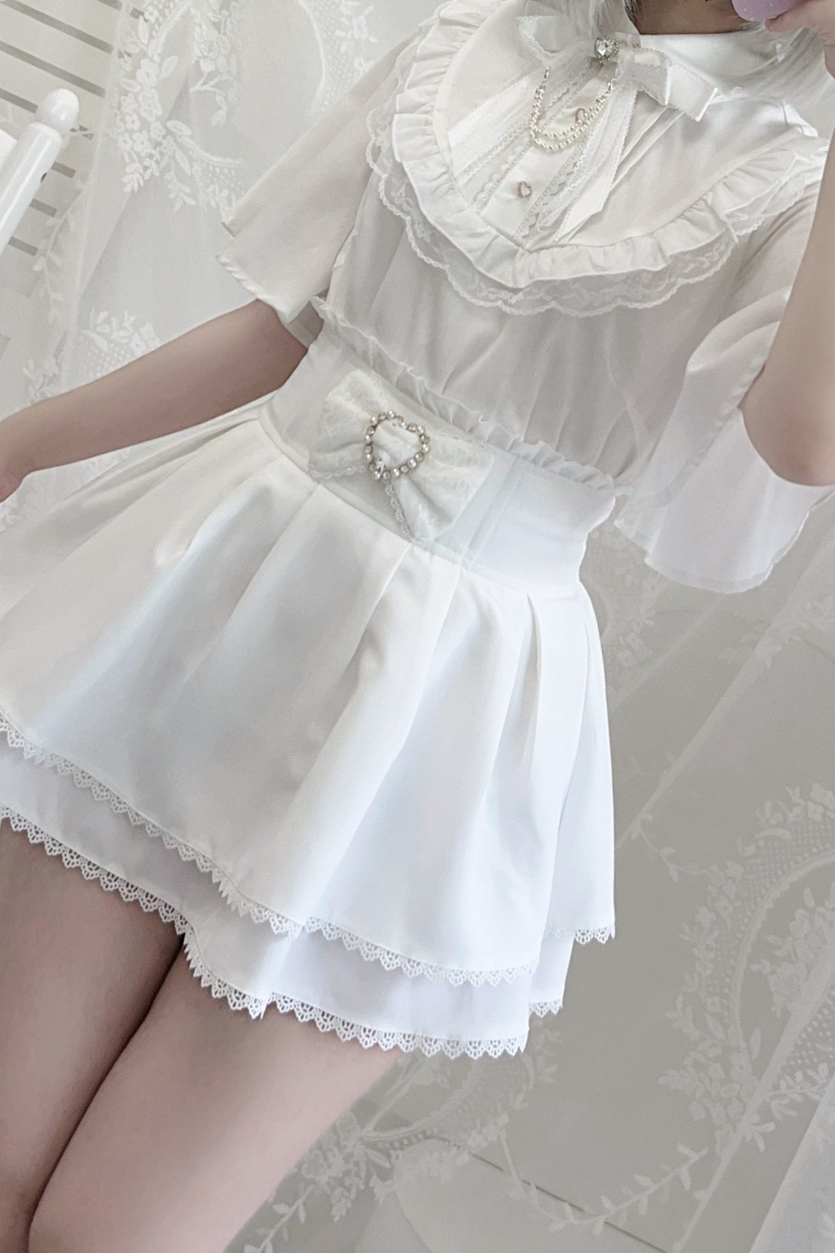 Japanese Lace Tencel Shirt And Skirt Set