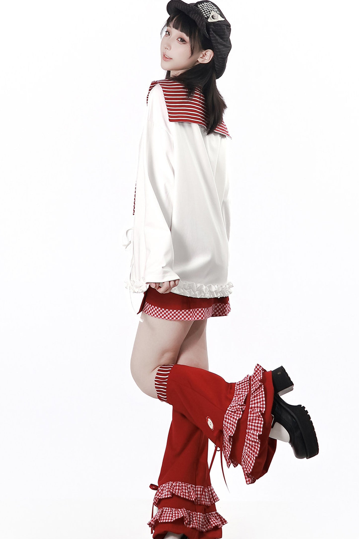 Apple Ribbon Balloon Pinafore Dress Set