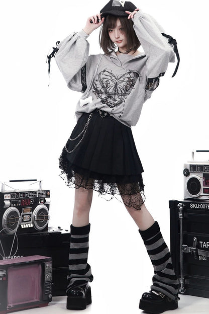Dark Subculture Butterfly Sweatshirt + Skirt