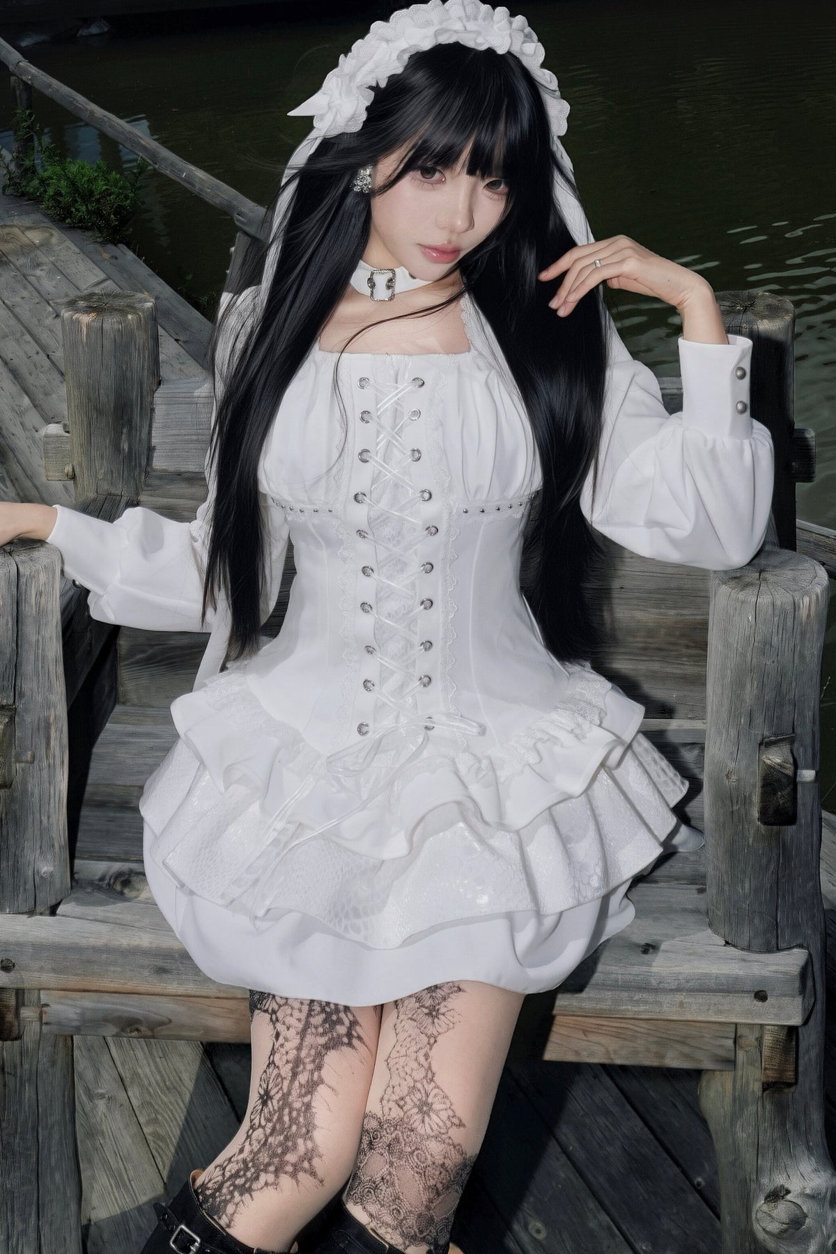 White Gothic Patchwork Corset Dress