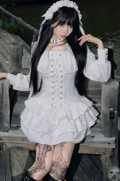White Gothic Patchwork Corset Dress