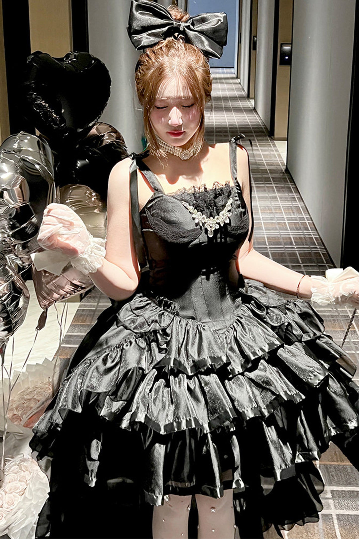 Elegant Floral Satin Ribbon Lolita Dress