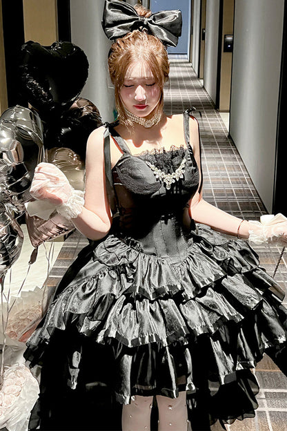 Elegant Floral Satin Ribbon Lolita Dress