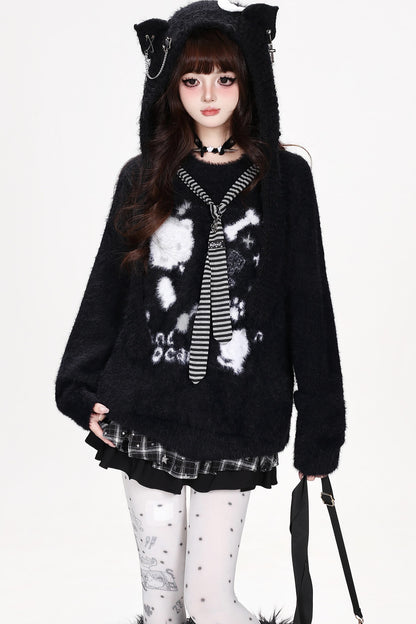 Cat Striped Pullover Sweater