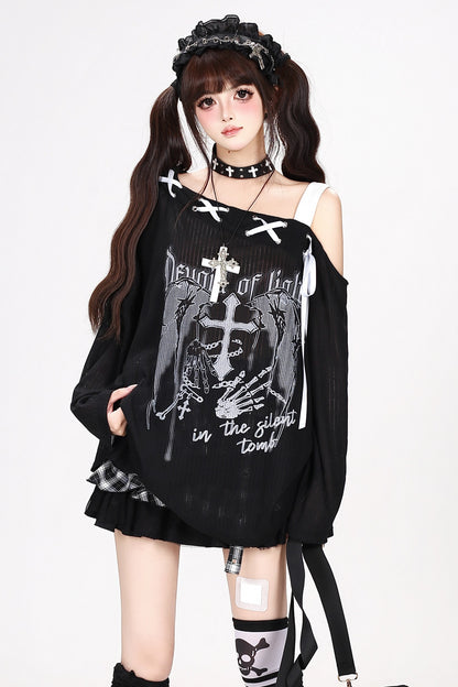 Loose Off-Shoulder Tie Long-Sleeve Cover-Up