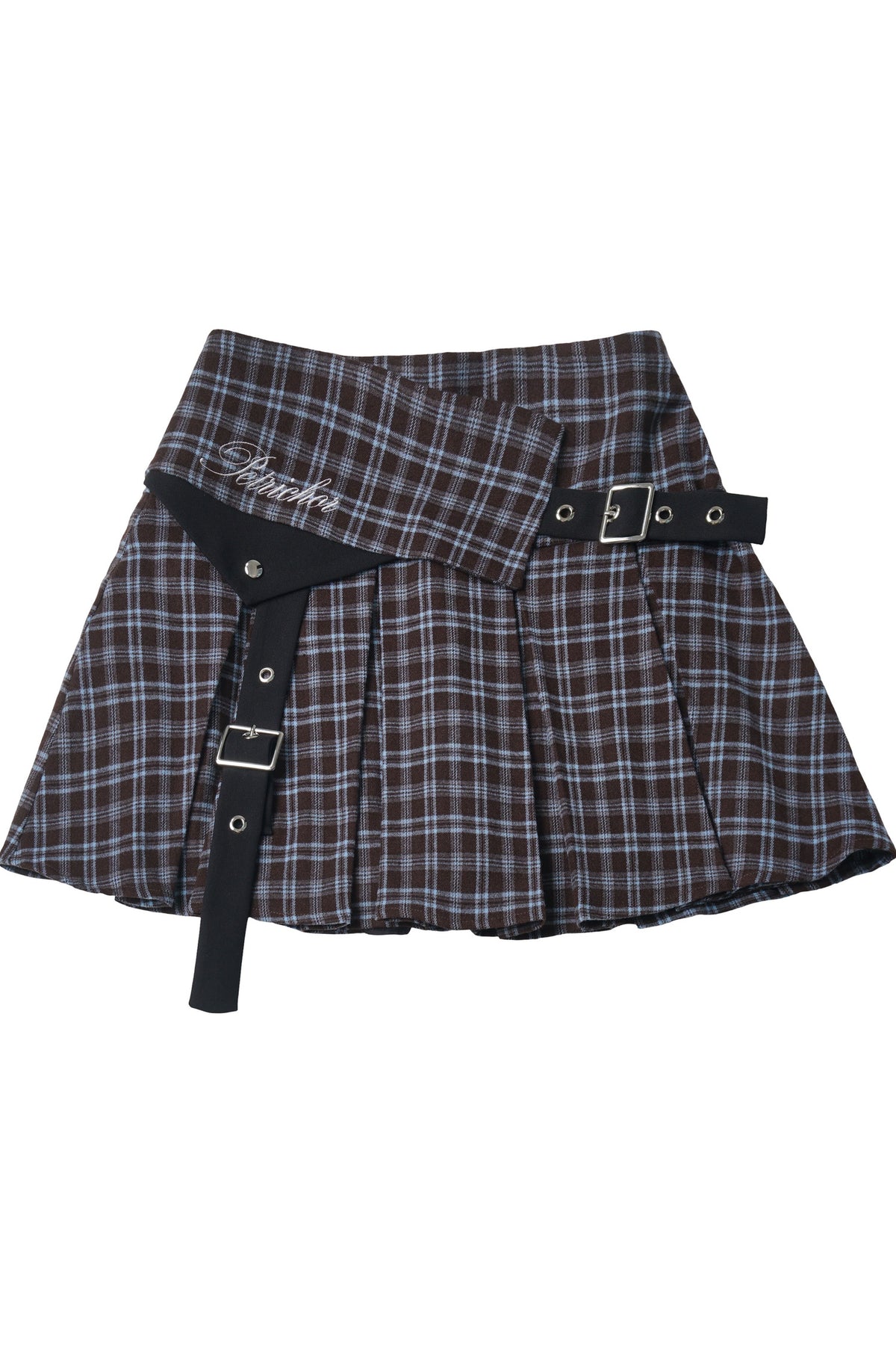 Conjunto de chaqueta reversible de cuadros con camisa y falda
