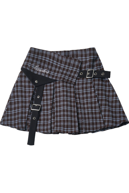Conjunto de chaqueta reversible de cuadros con camisa y falda