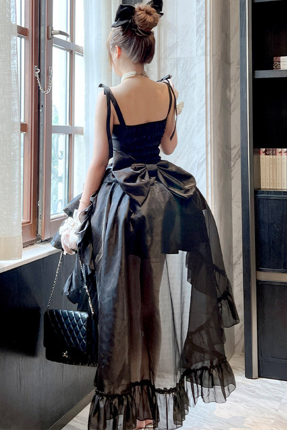 Elegant Floral Satin Ribbon Lolita Dress