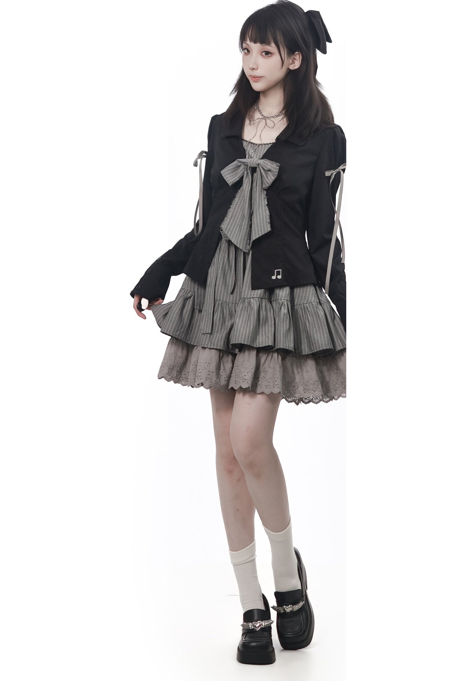 Vintage Strings Lace Double-Layered Suspender Dress Shirt Set-Up