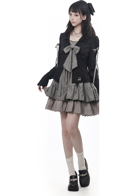 Vintage Strings Lace Double-Layered Suspender Dress Shirt Set-Up