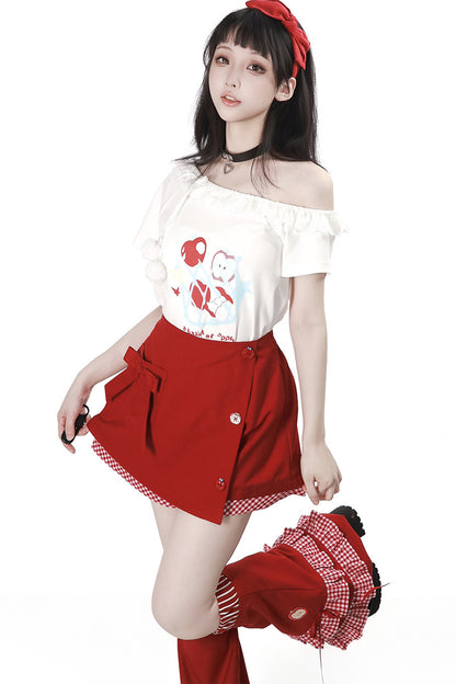 Apple Ribbon Balloon Pinafore Dress Set