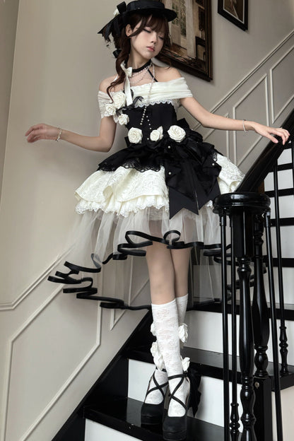 Prinzessinnen-Lolita-Kleid mit Perlen und Rosen
