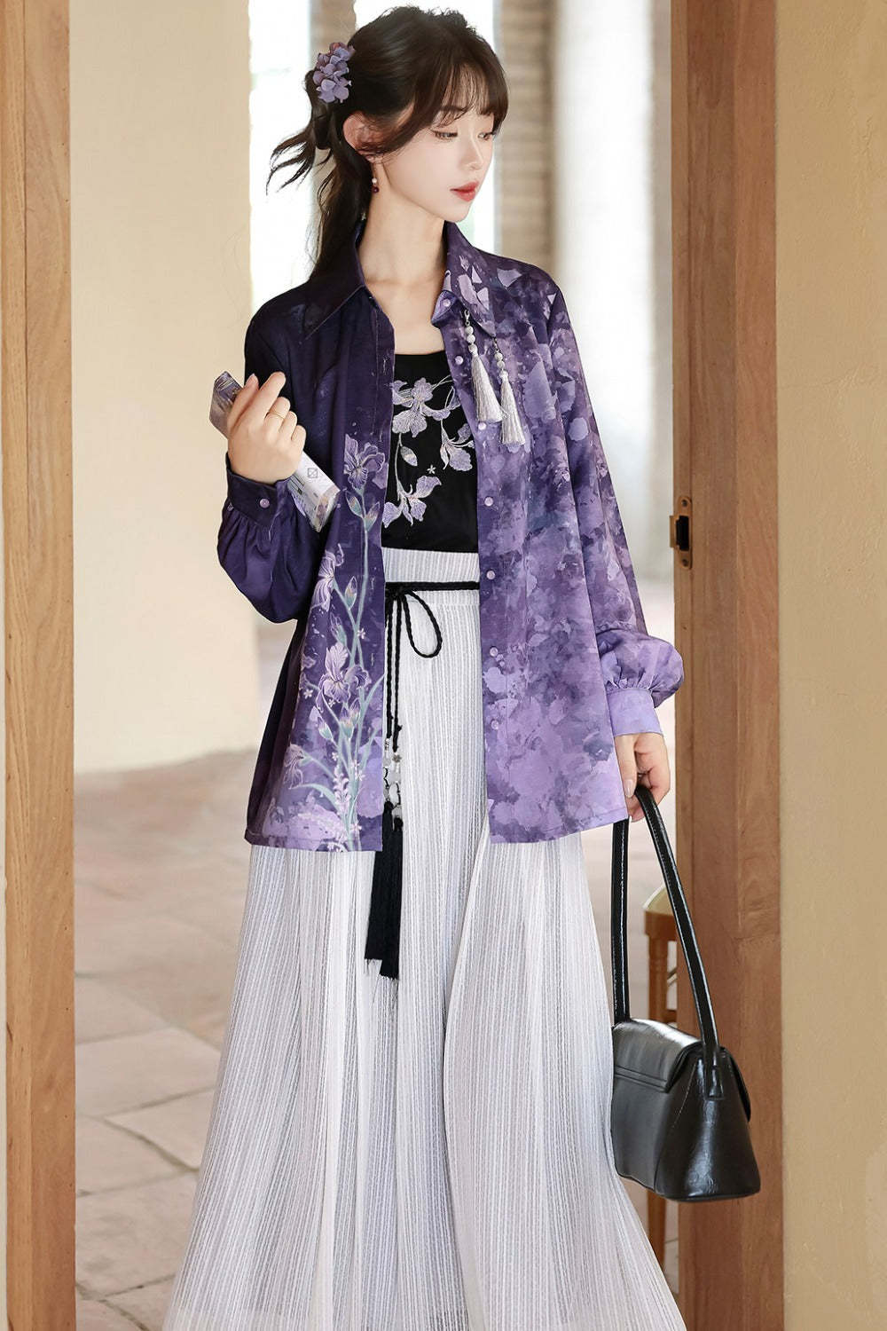 Iris Mist New Chinese Style Shirt and Skirt Set-Up