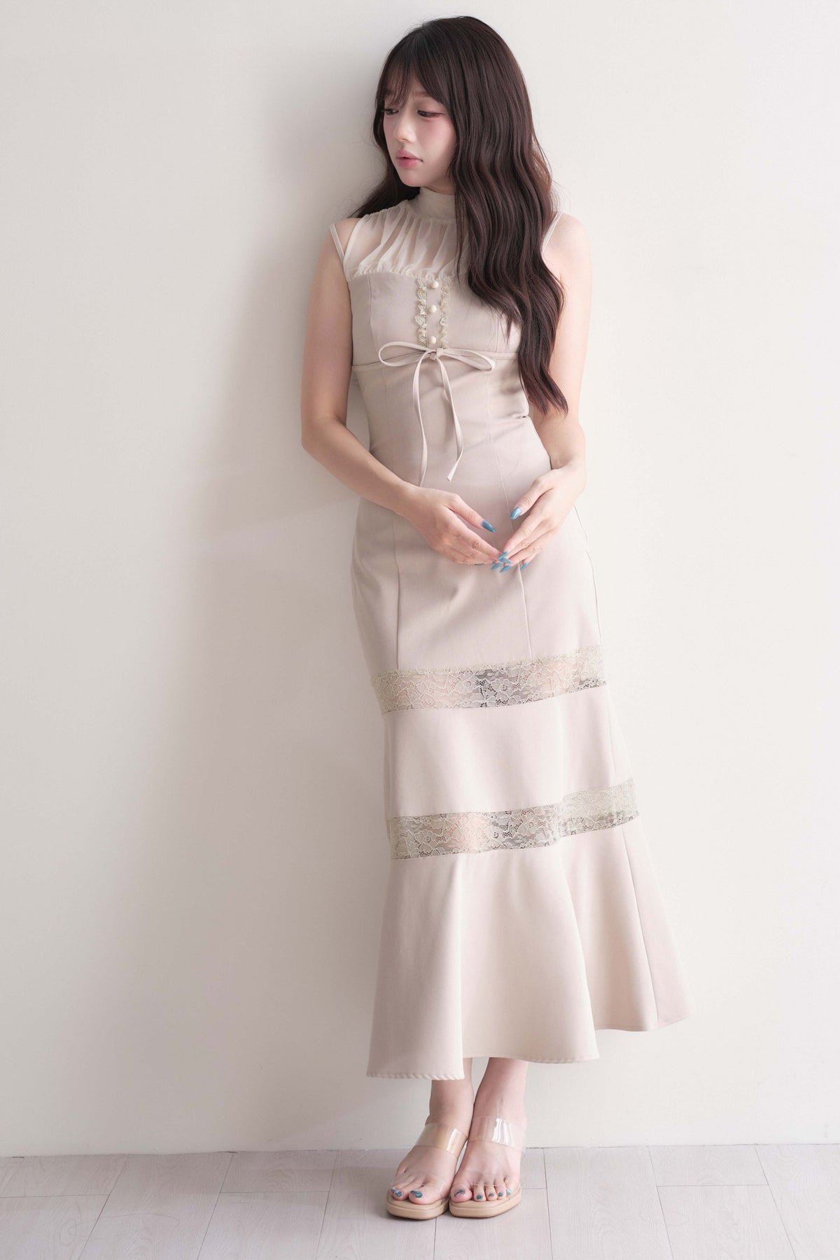 Lace Patchwork Sleeveless Mermaid Long Dress
