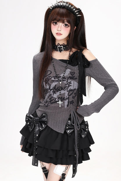 Midnight Rebel Bow Mini Skirt