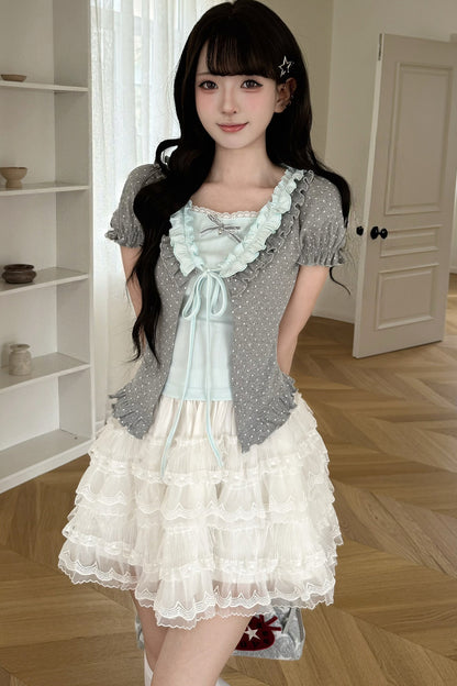 Polka Dot Layered-Look Top and Skirt Set-Up