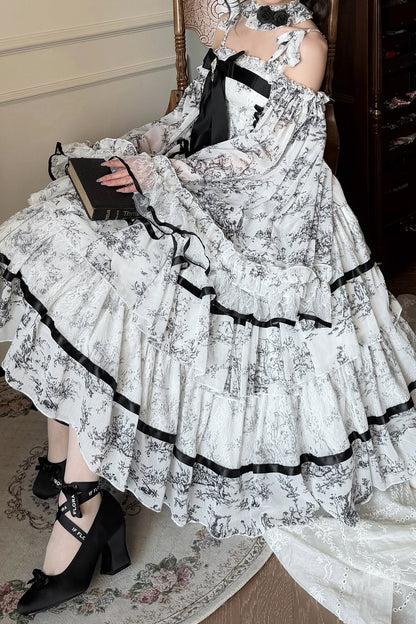 Lolita-Kleid mit Tuschewaschung und Fischgrätenmuster