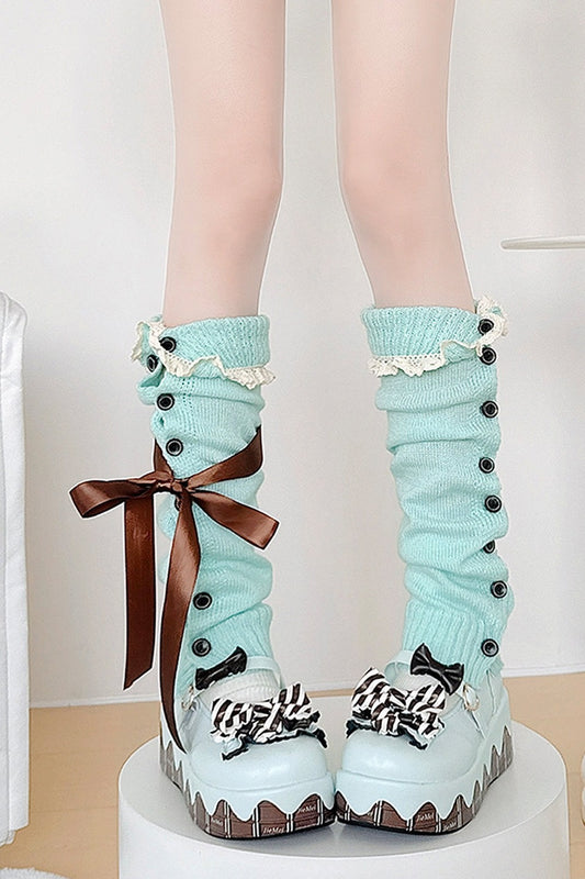 Mint Green Lace Button Leg Warmers